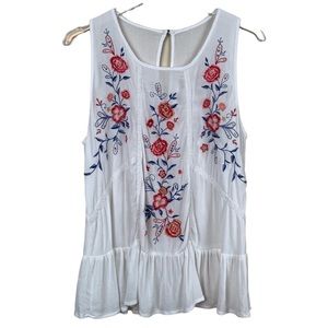 Boho Festival Sheer Embroidered Cupcake Blouse M